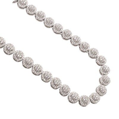 Round Cluster Set Tennis Chain Sterling Silver