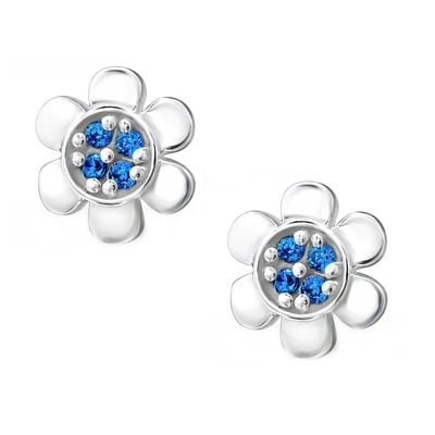 Ohrringe Blume 925 Silber Zirkonia blau klar