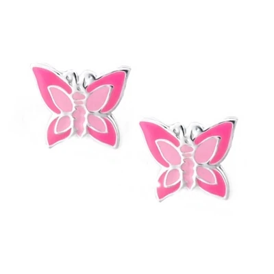 Kinderohrringe Schmetterling 925 Silber Emaille pink