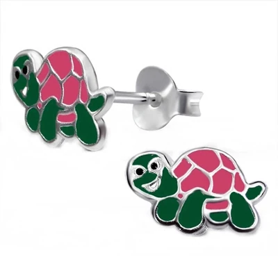 Kinderohrringe pink grüne Schildkröte 925 Silber