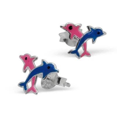 Kinderohrringe rosa blauer Delfin 925 Silber