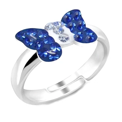 Kinderring blauer Schmetterling 925 Silber Kristallsteine