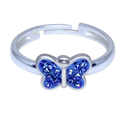 Kinderring Schmetterling 925 Silber blaue Kristalle