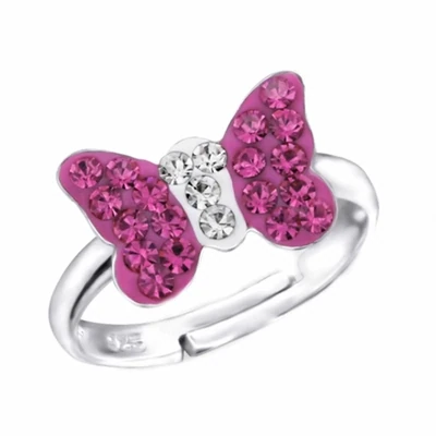Kinderring Schmetterling 925 Silber pink klare Kristalle