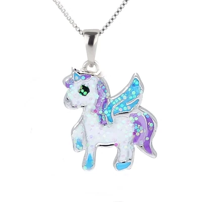 Kinder Anhänger Pferd Einhorn 925 Silber Glitzer Lila