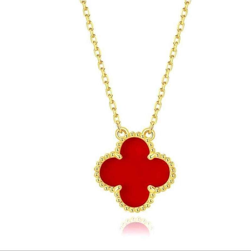 Red Clover Necklace In Stainless Steel And 18k Gold Overlay.