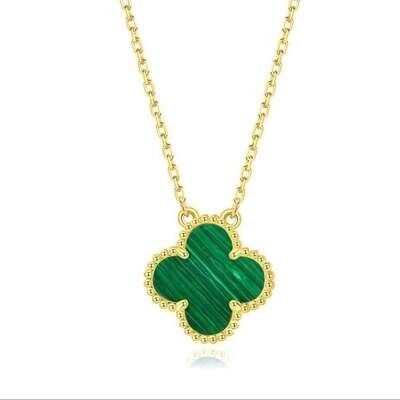 Green  Clover Necklace in 18k Gold Overlay