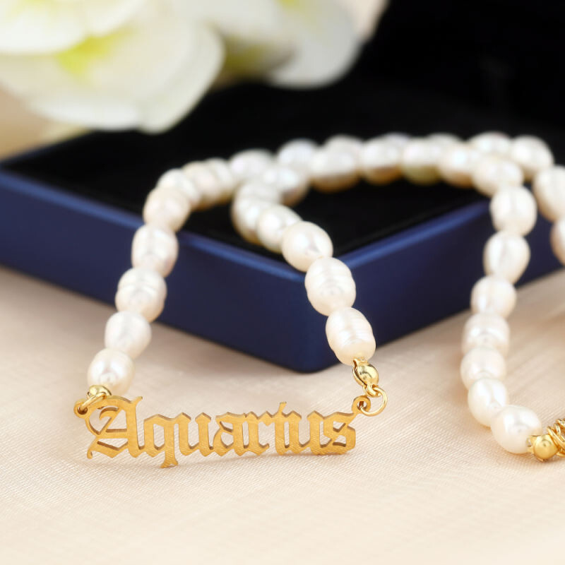 Aquarius Zodiac Pearl Strand Necklace Aquarius Zodiac Pearl Strand Necklace