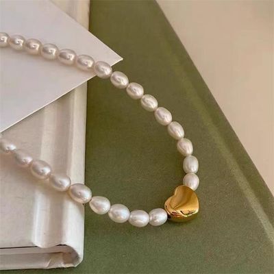 Natural Freshwater Pearl Titanium Steel Love Necklace.