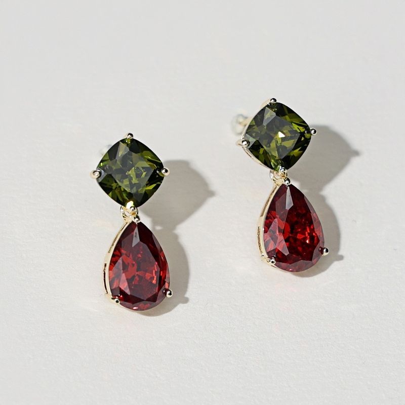 Garnet And Olive Simulated Gemstone Earrings Garnet And Olive Simulated Gemstone Earrings
