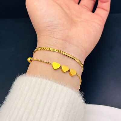 Valentines Triple Heart Bracelet in gold overlay.