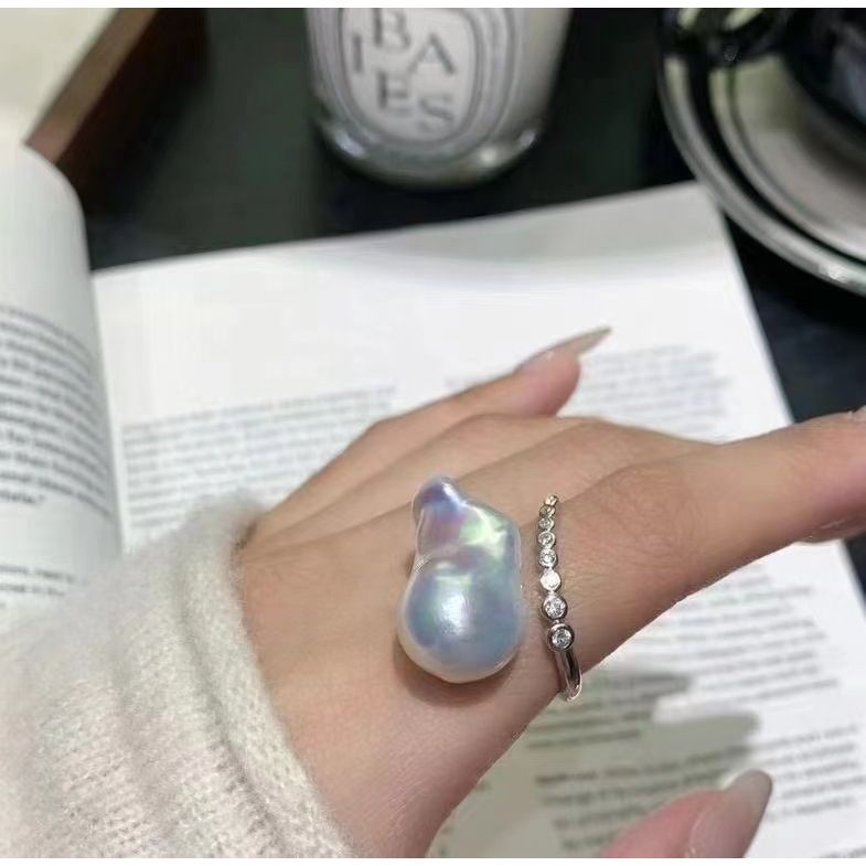 Baroque Special Pearl with Sterling Silver Curved Ring.