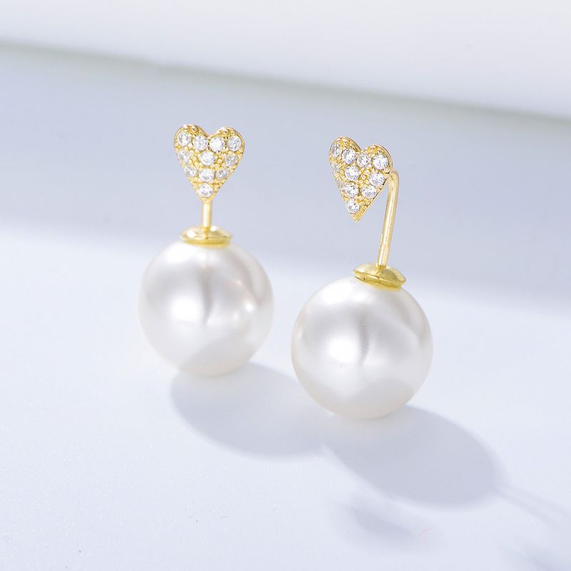 Simple Heart And Pearl Needle Style Earrings Simple Heart And Pearl Needle Style Earrings