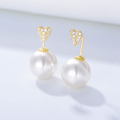 Simple Heart And Pearl Needle Style Earrings
