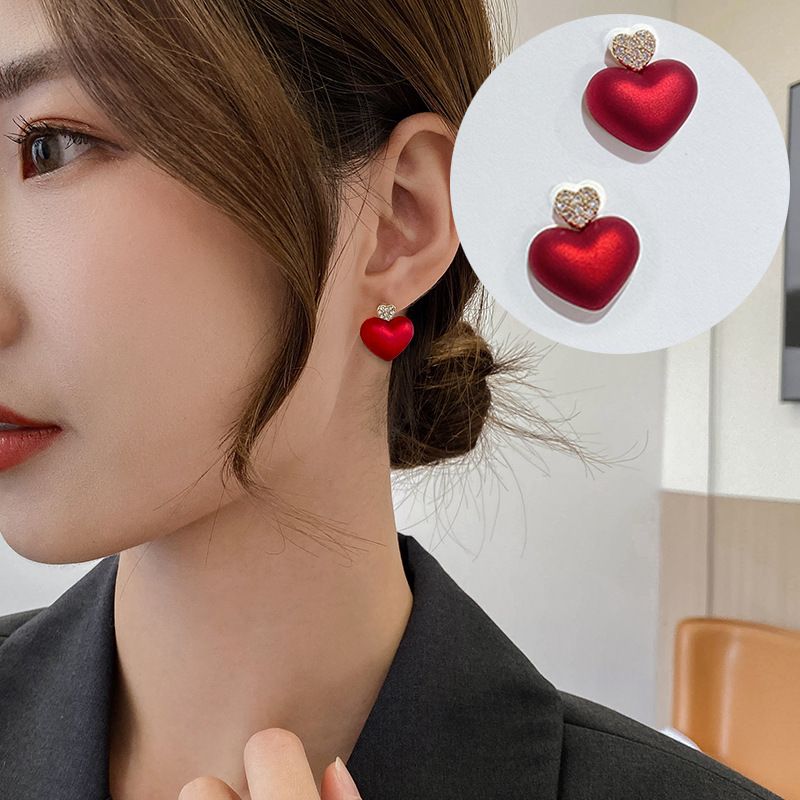 Simulated Diamond Love Earrings In Red Simulated Diamond Love Earrings In Red