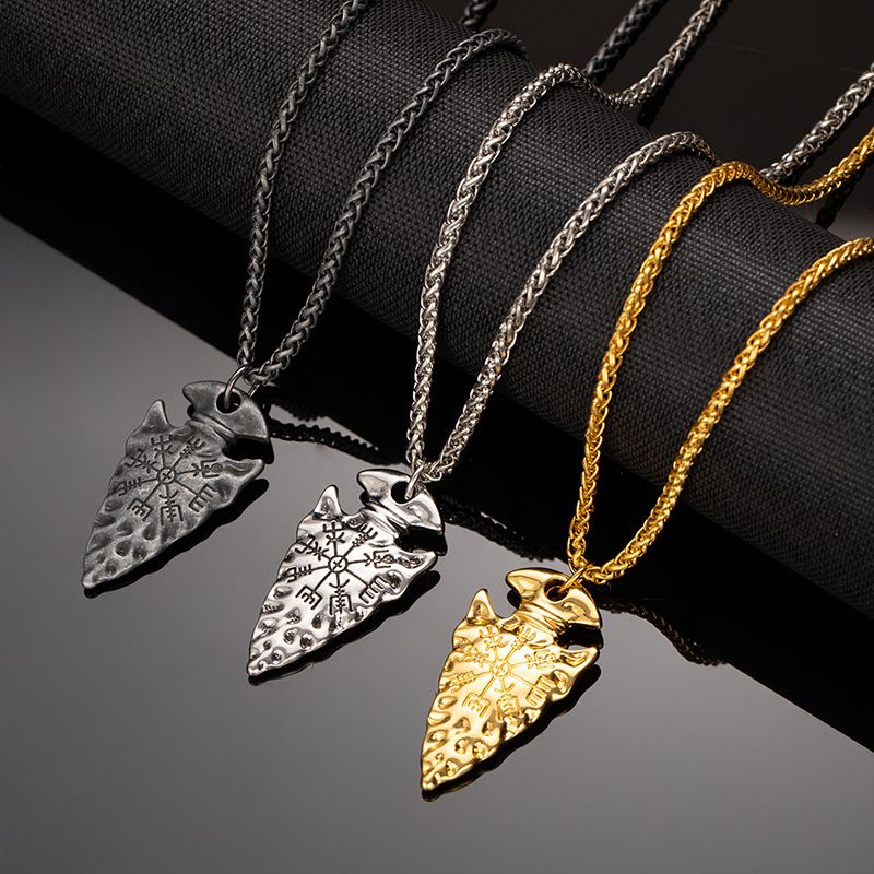 Viking Nordic Necklace Triangle Compass Titanium Steel Chain f