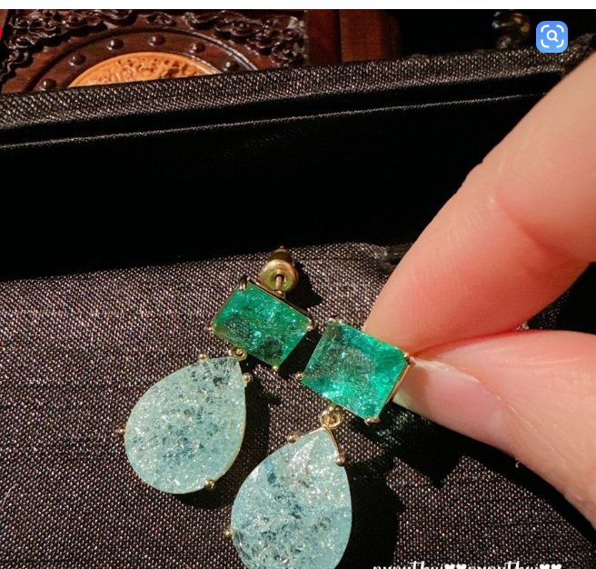 Maldives Blue Water Drop Gem Earrings  18k  Gold Plated