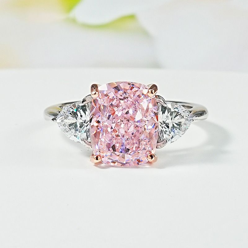 Luxury Pink Diamond Raydion Broken Ice Cut 925 Silver Ring