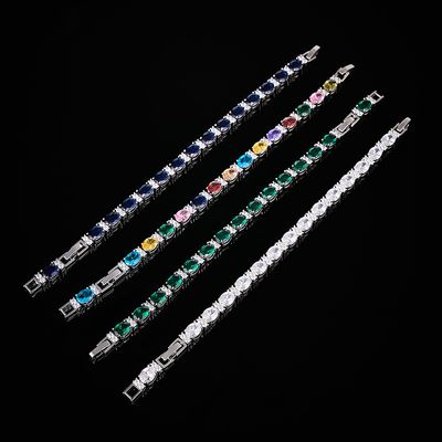 Cross-Border Geometric Oval Colored Gemstone Crystal Zircon Bracelet Light Luxury Colored Zircon Mixed Color Manufacturer Wholesale Accessories High-End Hand Jewelry