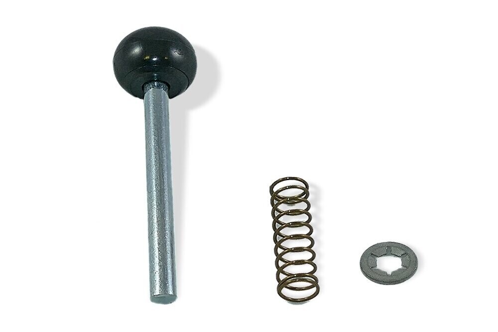 Clutch bolt set with a metal bolt with black handle, a coil spring and a washer