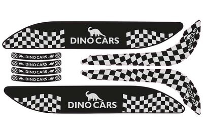 Dino-Cars Aufklebersatz Sport Grau Schwarz-grauer Dino Cars Sport Aufkleber mit Schachbrettmuster und Schriftzug 'DINO CARS'