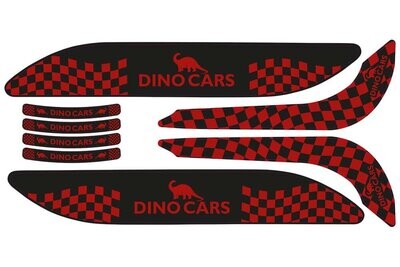 Dino-Cars Aufklebersatz Sport Rot Schwarz-roter Dino Cars Sport Aufkleber mit Schachbrettmuster und Schriftzug 'DINO CARS'