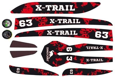 Dino-Cars sticker set X-Trail Sticker set with red and black X-TRAIL lettering, number 63 and Dino Cars logo