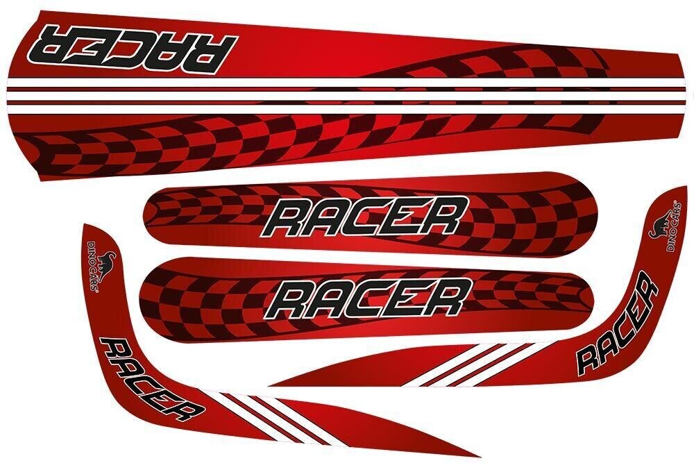 Pegatinas Speedy rojas con patrón de tablero de ajedrez negro y letras blancas y negras 'RACER'