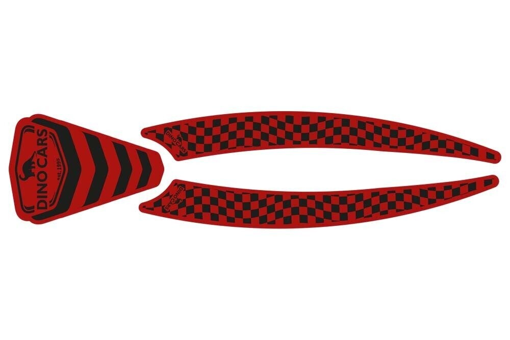 Red-black Dino Cars Sport sticker for front spoiler with check pattern and text 'DINOCARS'