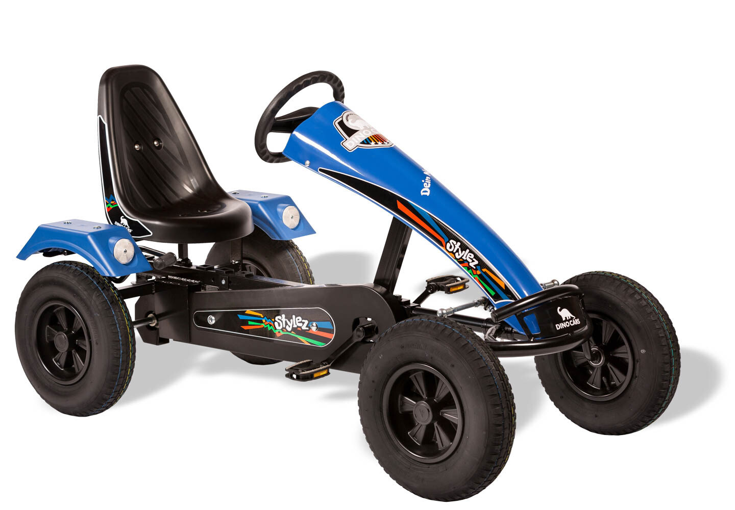 Dino-Cars Stylez - Telaio Nero | Spoiler anteriore e parafanghi blu | Pneumatici a bassa resistenza al rotolamento | Ruota libera BF3