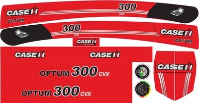 Jeu d'autocollants Dino-Cars Case Ensemble d'autocollants rouges avec détails blancs et noirs Case IH Optum 300 CVX comprenant des logos et des illustrations d