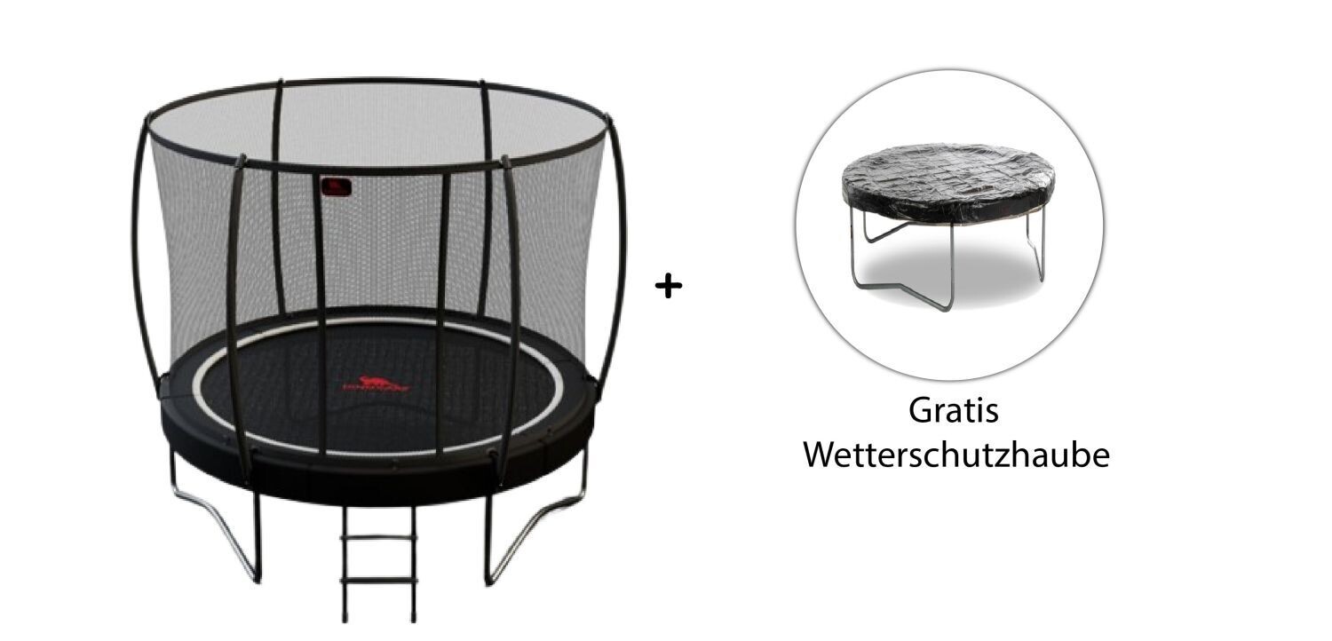Trampolina Dino-Cars Ø 365 cm Pro Line z siatką zabezpieczającą + drabinką + pokrowcem chroniącym przed warunkami atmosferycznymi Ø 365 cm