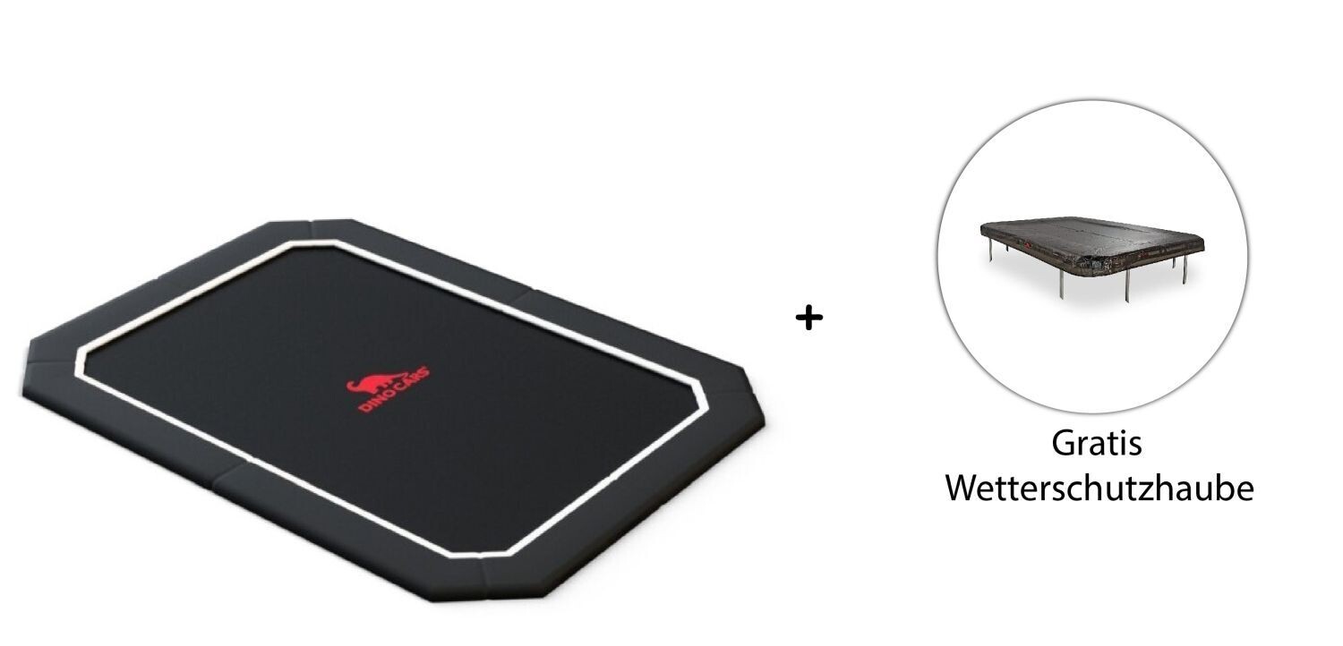 DinoCars Trampolin Flat Level 380x255 Black + Wetterschutzhaube 380x255