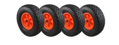 Set di ruote complete Dino-Cars off-road larghe (cerchio arancione) 4 pezzi. Quattro ruote complete fuoristrada con cerchi arancioni di Dino Cars