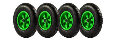 Dino-Cars set of complete wheels, smooth running profile, green, 4 pieces four wheels with smooth rolling profile, black tires and green rims