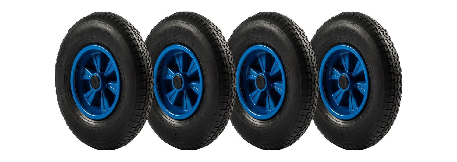 Jeu de roues complètes Dino-Cars, profil à roulement fluide, bleu, 4 pièces