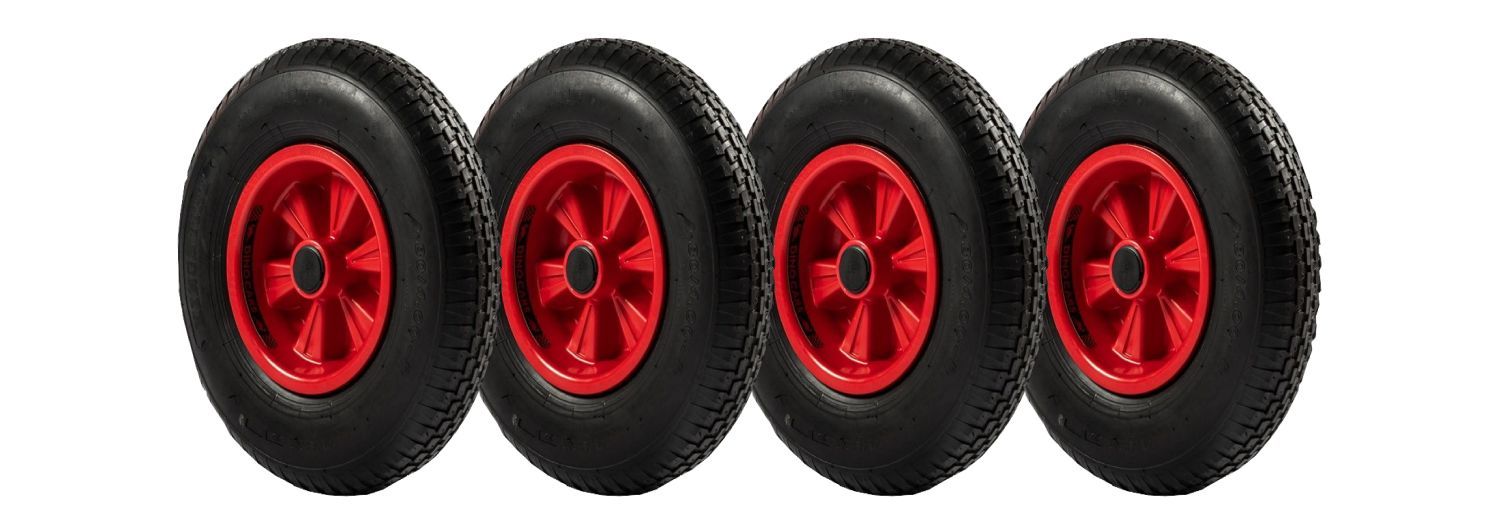 Jeu de roues complètes Dino-Cars, profil à roulement fluide, rouge, 4 pièces