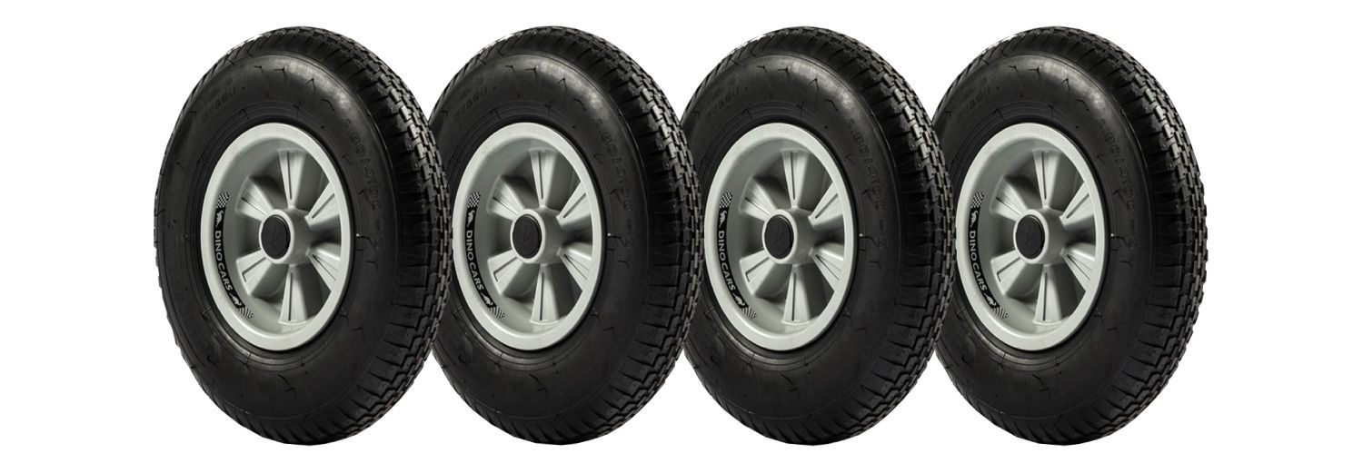 Dino-Cars set of complete wheels, smooth running profile, silver, 4 pieces
