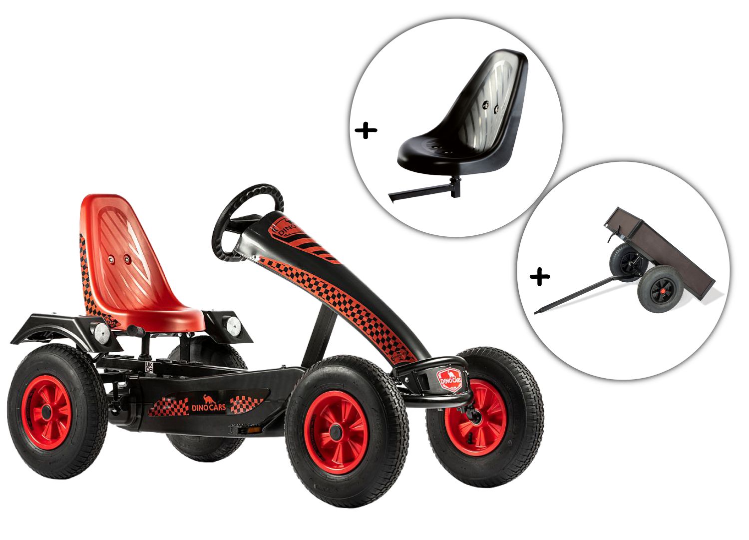 Dino-Cars Super Sport BF1 (Czerwony) z dodatkowym siedzeniem i przyczepą wywrotką Dino-Cars Super Sport BF1 (Czerwony) z dodatkowym siedzeniem i przyczepą wywrotką