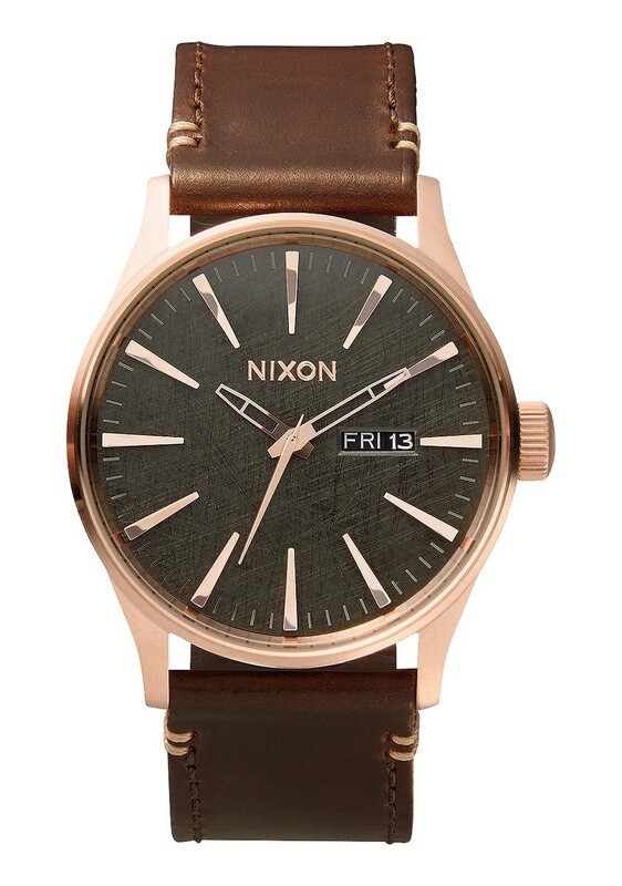 Nixon Sentry Leather Rose Gold Gunmetal Brown