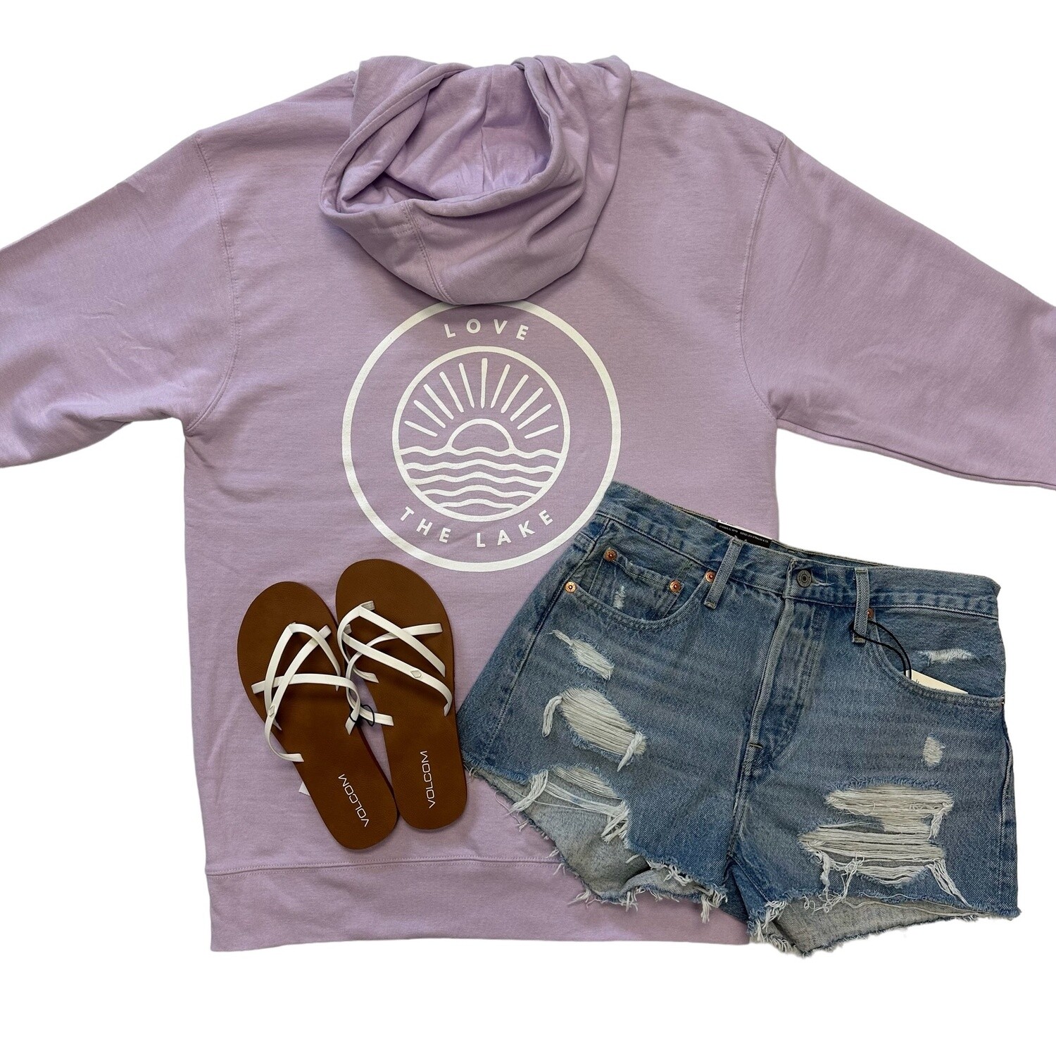 Love The Lake Lavender Hoodie Circle Logo