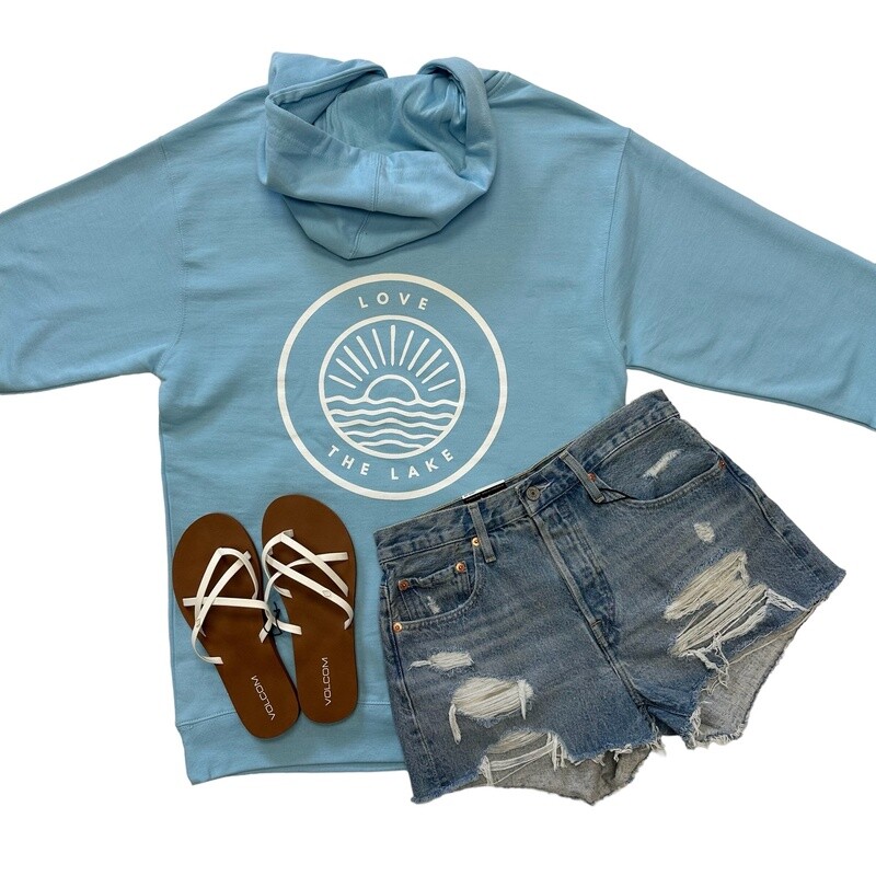 Love The Lake Blue Hoodie Circle Logo