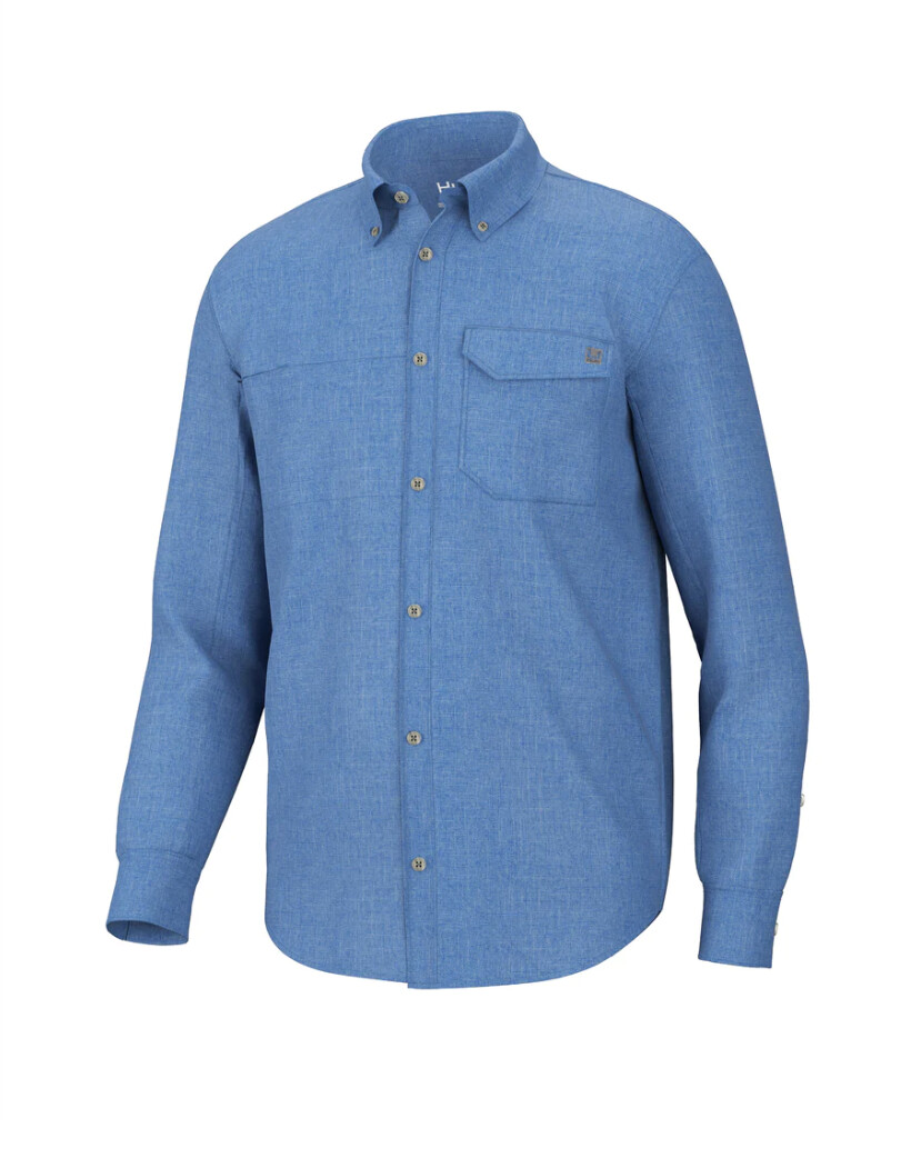 HUK TIDE POINT BREAK LONG SLEEVE CHAMBRAY Navy