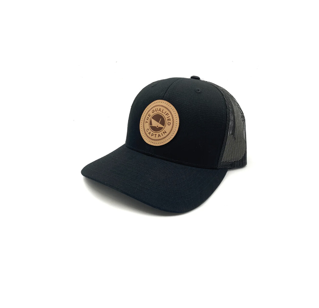 The Qualified Captain Leather Patch Hat Black/Black Trucker