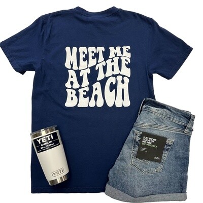 Meet Me At The Beach Tee Navy Bubble Logo