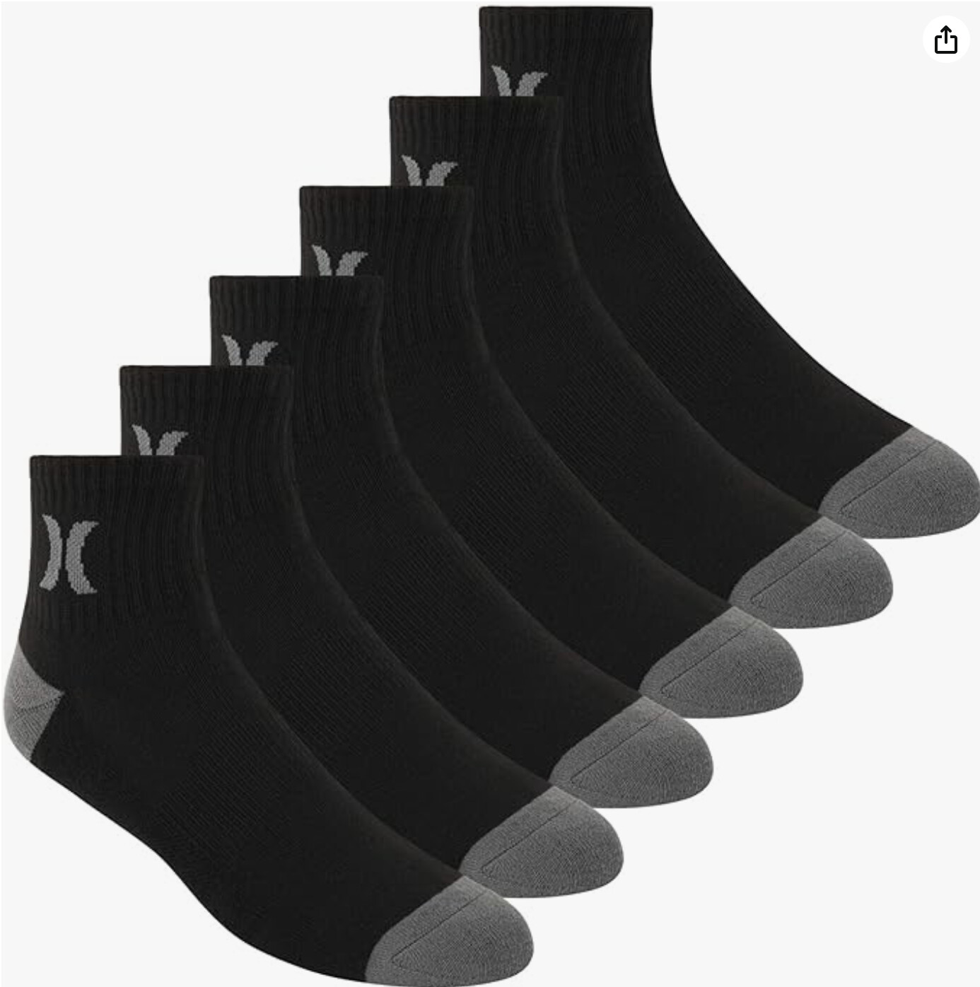 Hurley 6Pack Quarter Crew Socks Black