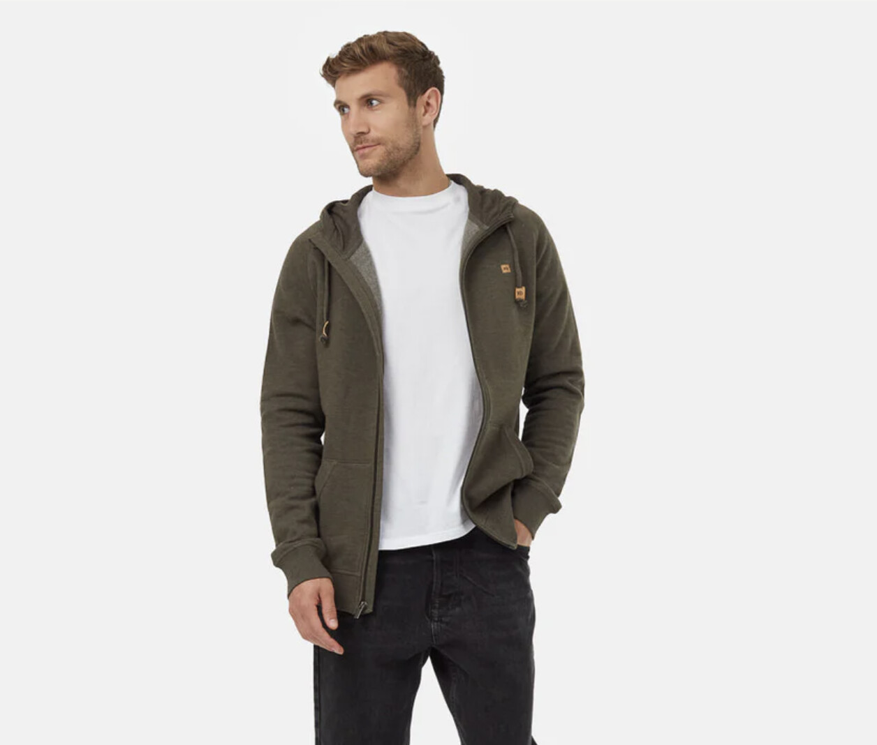 Tentree Oberon Zip Hoodie Black Olive Green Heather