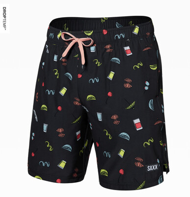 Saxx OH BUOY STRETCH VOLLEY Swim Shorts 7" / Twists and Shots-Faded Blk