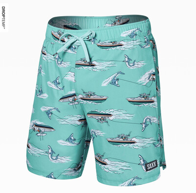 Saxx OH BUOY STRETCH VOLLEY Swim Shorts 7&quot; / Sharkski- Turquoise