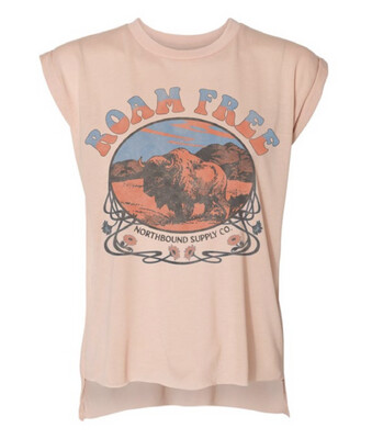 Northbound Supply Co. Roam Free Peach Flowy Rolled Cuffs Muscle Tee